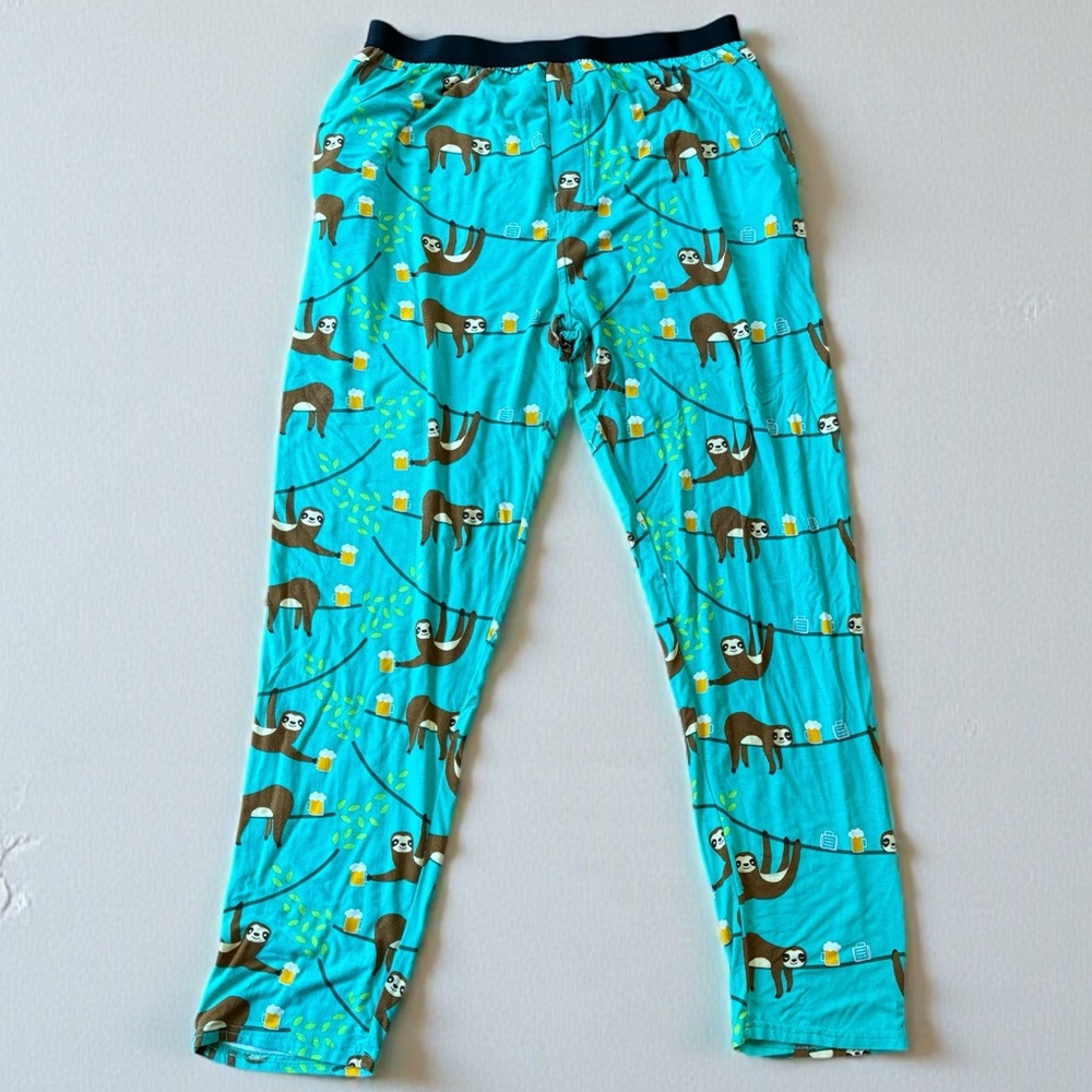 Earthbound Trading SLOTH BEER Green SLEEPWEAR Pajama Bottoms Pants Size Large